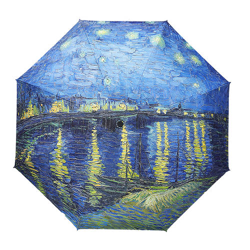 THE STARRY NIGHT 우산 맑은 비 다목적 전자동 우산 페인팅 비닐 접이식 자외선 차단 썬블록 우산 자외선 차단 양산 파라솔