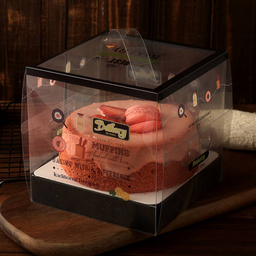 5 인치 4 인치 볼케이노 휘핑크림 케이크 상자 투명 사각형 무스 작은 상자 휴대용 치즈 디저트 포장박스 50 세트