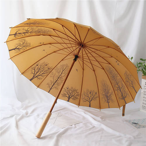 PEIXIN 양산 다목적 일본 복고풍레트로 대나무 우산 긴 손잡이 양산 파라솔 일자 손잡이 대나무 장대 차이나풍 하얀 우산 비닐 우산