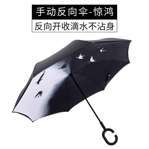 차량용 엔젤링 거꾸로 우산 여성용 자동 비 우산 대형 이중 핸즈프리 튼튼한 강화 긴 손잡이 특대형 맑은 비 다목적 2인용 우산