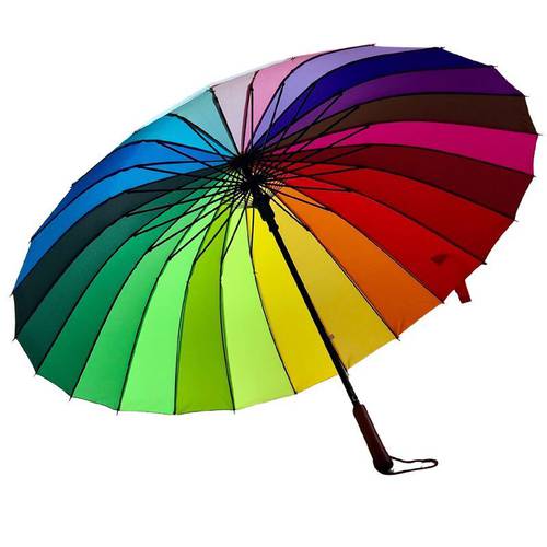 Qiutong 남여공용 24 뼈 길이 핸들 레인보우 우산 양산 2인용 독창적인 아이디어 상품 우산 확장 화려한 싱글 더블 레이어