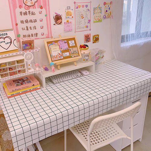 ins 소녀감성 식탁보 테이블 보 PVC 방수 방유가공 기름방지 세척 필요없는 체크무늬 학생용 책상 테이블 보 직사각형 플라스틱 테이블 보