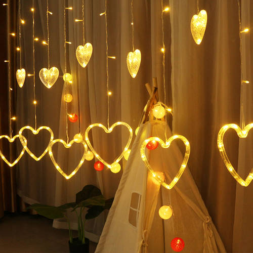 led 하트 커튼 일루미네이션 스트링 라이트 LED조명 조명 안개꽃 요즘핫템 셀럽 침실 배치 로맨틱 룸 독창적인 아이디어 상품 인테리어 조명