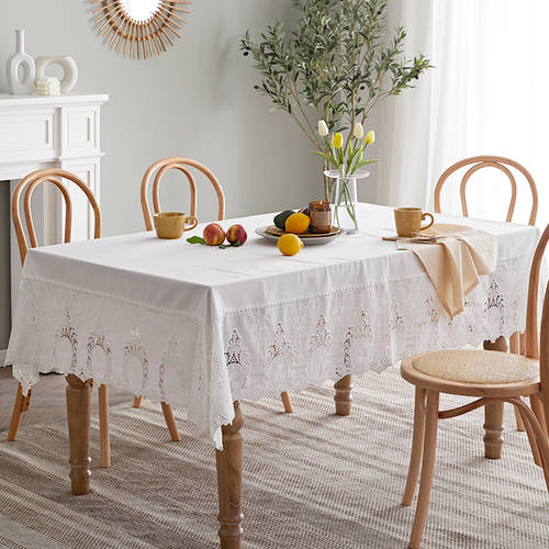 프렌치 NEW 펀칭 레이스 단색 식탁보 테이블 보 서양식 소형 럭셔리한 화이트 직사각형 티테이블 테이블 패브릭 천소재 가정용