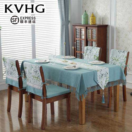 KVHG 새로운 차이나풍 테이블 플래그 테이블 식탁 의자 덮개 모던 심플 티테이블 천소재 패브릭 코튼 린넨 식탁보 테이블 보 방석 패키지