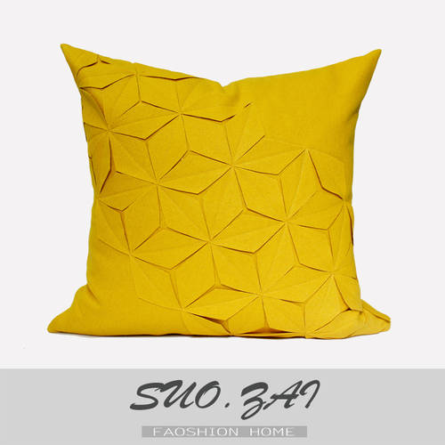 모던 북구풍 미니멀 소파용 패드 모델하우스 쿠션 쿠션 쿠션 방석 노란색 콜라주 입체형 기하학 패턴 사각 베개