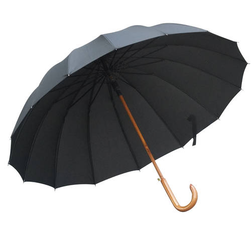 확장 2인용 16 뼈 나무 중간 스틱 장우산 양산 원목 곡선 손잡이 바람에 강한 우산 신사용 비즈니스 광고용