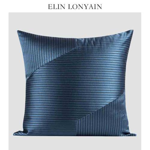 ELIN LONYAIN 모던 심플 라이트럭셔리 블루 줄무늬 스트라이프 실크 조합 쿠션 베개 모델하우스 사각 베개