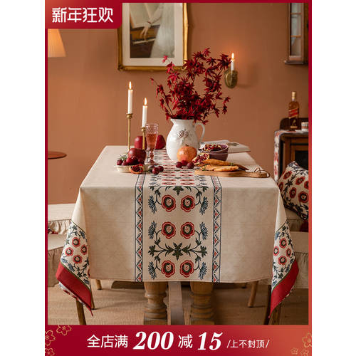 ZHIAI 모네 꽃 정원 미식 신년 새해 표 천 식사 천 미식 서양식 레트로 테이블 패브릭 천소재 직사각형 식탁보 테이블 보
