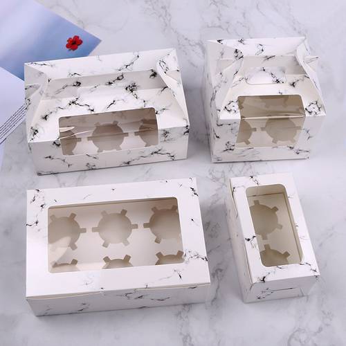 대리석 무늬 마블링 2/4/6 개 포장 미니 케이크 상자 일회용 베이킹 포장 상자 머핀컵 포장 박스