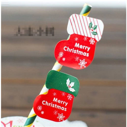 【 작은 나무 베이킹 】 베이킹 포장 크리스마스 레드 그린 크리스마스 양말 눈송이 양말 크리스마스 액세서리스티커 종이 18 조각