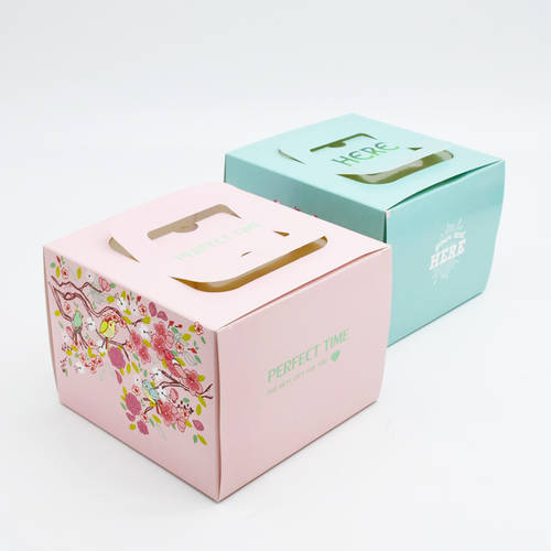 소형 4 인치 휴대용 케이크 상자 핑크색 딸기 치즈 상자 치즈 케이크 상자 （ 포함 밑받침 ） 베이킹 포장