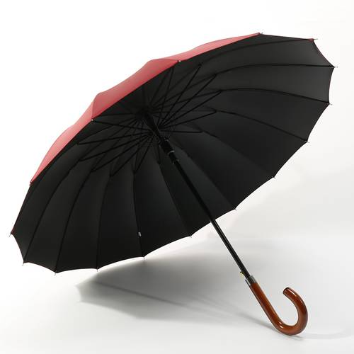 Qiutong 남여공용 범퍼 두꺼운 비닐 16 개 뼈대 나가라 하루 우산 나무 손잡이 비즈니스 우산 움직임 바람저항 바람에 강한 독창적인 아이디어 상품