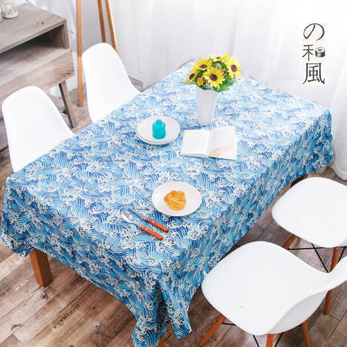일본풍 코튼 린넨 식탁보 테이블 보 민족풍 티테이블 보 카페 테이블 식탁 덮개 시트 커버 일본 파도 도금 테이블 보 레트로