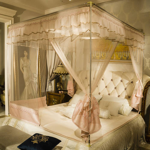 매력적인 집 3면 개방 스퀘어 탑 지퍼 신혼부부용 캐노피 모기장 가정용 프라이버시 범퍼 두꺼운 1.8m 침대 1.5 미터 2 미끄럼/충격 방지