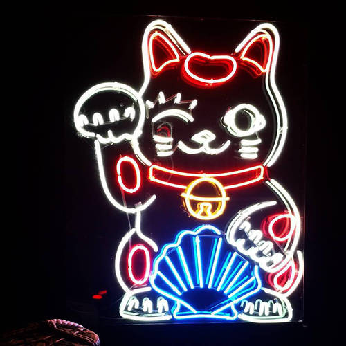 상품 이해 가운데 손가락 마네키네코 네온라이트 핑크 마우스 neon 인테리어 조명 luckycat 상점용 벽 인테리어 조명