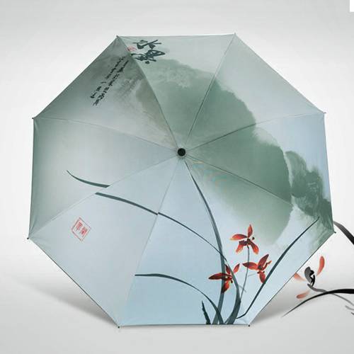 아트 양산 햇빛가리개 자외선 차단 썬블록 접이식 양산 레트로 수묵화 중국풍 선물 이벤트 선물용 학생용