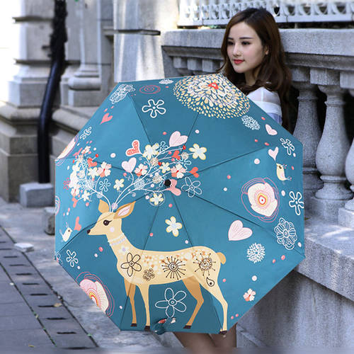 독창적인 아이디어 상품 미술 아트 우산 * 꽃 사슴 실버 콜로이드 3단 접이식 우산 * 자외선 차단 썬블록 자외선 차단 우산 * 맑은 비 겸용우산