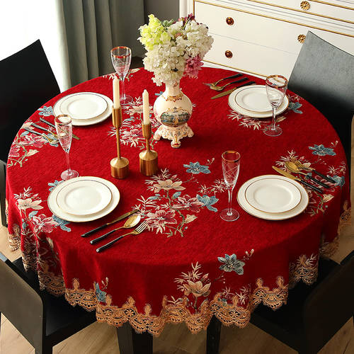 서양식 대형 라운드 테이블 천 천소재 패브릭 원형 진홍색 축제 결혼 기념일 마도카 약간 테이블 식탁 테이블 보 호텔용