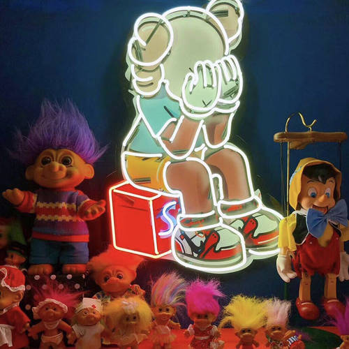 유럽 카툰 만화 캐릭터 애니메이션 트렌디 유행 브랜드 kwas 눈 가리기 피규어 sup 네온라이트 독창적인 아이디어 상품 매달다 벽 장식 LED조명