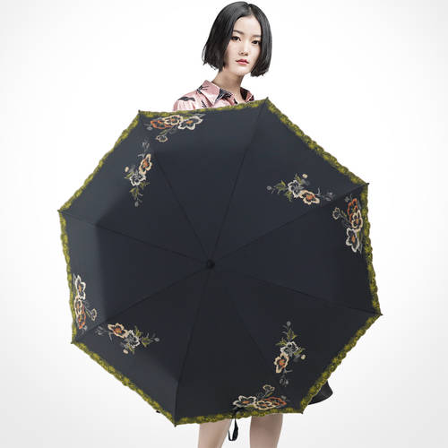 나무 이웃 자수 양산 자외선 차단 썬블록 자외선 차단 여성용 레트로 3단접이식 일본 시리즈 2020 우산 양산 모두사용가능 우산