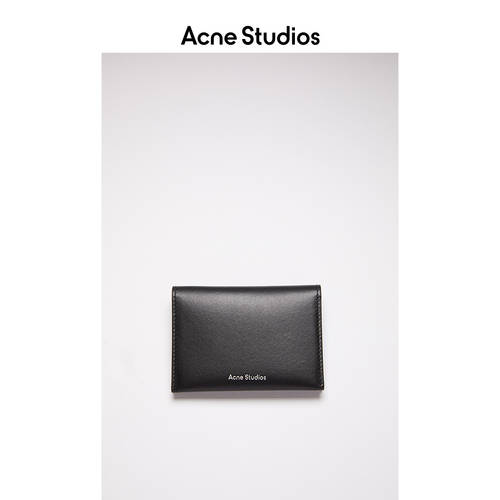 Acne Studios 블랙 심플 미니 휴대용 소가죽 이중 접기 지갑 카드 케이스 CG0099-900