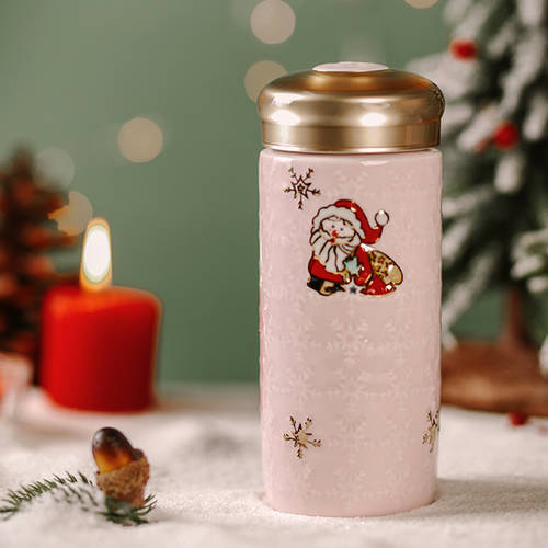 ACERA LIVEN 크리스마스 이야기 / 얼음과 눈 크리스마스 휴대용 텀블러 이중 뚜껑있는 세라믹 찻잔 머그컵 생일 선물