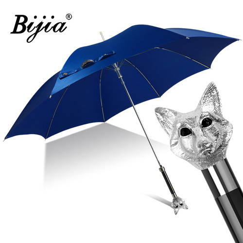 Bijia 영국 여우 머리 우산 사파이어 트렌디 유행 브랜드 긴 손잡이 장우산 손잡이 NEW 여성용 자외선 차단제 양산 파라솔 양산 선물용 우산