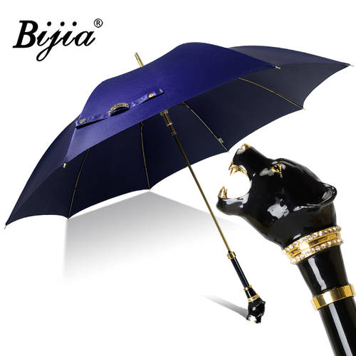 BIJIA 영국 양산 파라솔 럭셔리한 표범 헤드 장우산 개성있는 비즈니스 신사용 남성용 우산 네이비블루 양산