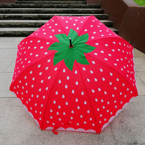 독창적인 아이디어 상품 상큼한 귀여운 딸기 우산 개성있는 공주 아치형 우산 양산 모두사용가능 자동 진홍색 장우산