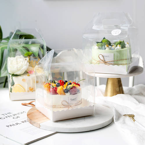 4 인치 케이크 상자 포장박스 독창적인 아이디어 상품 두꺼워진 손 언급하다 사각형 투명 치즈 볼케이노 생일 케이크 포장 박스