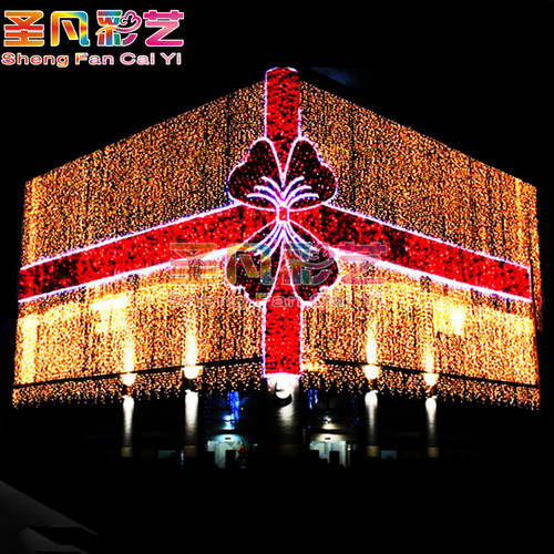 세인트 팬 Caiyi 크리스마스 LED 아웃도어 레드 리본 풀 풀 선물상자 외벽 외부 파사드 쇼핑몰 가죽 끈