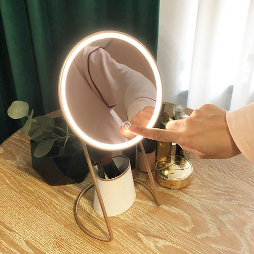 아네트 화장거울 LED 화장거울 데스크탑 led 램프 소녀 탁상용 수납 보조등 LED원형거울 화장대 거울