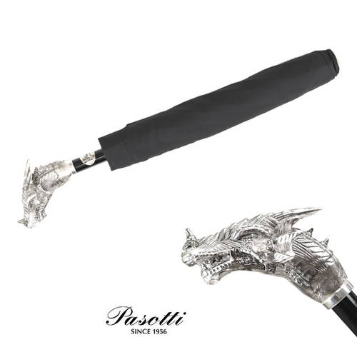 이탈리아 Pasotti 실버 용 접힌 머리 우산 블랙 우산 천 자외선 차단 썬블록 우산 양산 모두사용가능 반자동 레트로