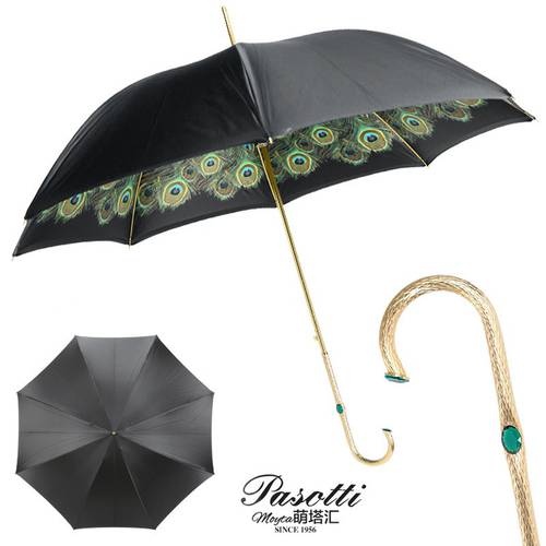 이탈리아 Pasotti 우산 이중 우산 천 공작 그린 보석 양산 파라솔 우산 양산 모두사용가능 자동 긴 손잡이 장우산 손잡이