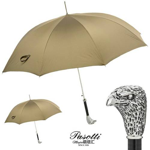 이탈리아 Pasotti 우산 실버 독수리 머리 카키색 단층 우산 천 일자 손잡이 우산 양산 모두사용가능 양산 파라솔