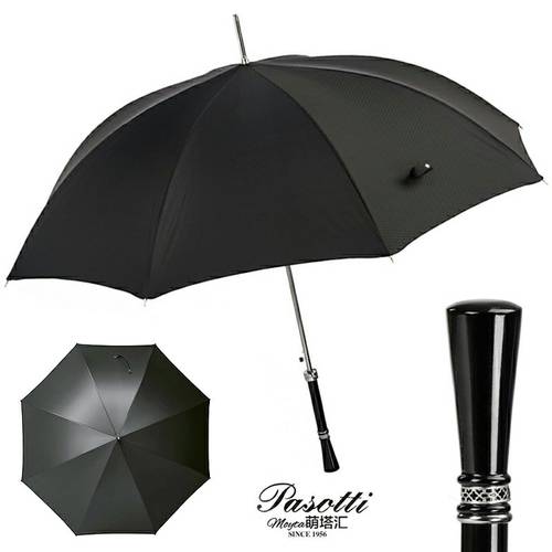이탈리아 Pasotti 블랙 레트로 우산 남자 여성 비 또는 빛 양산 장우산 신사용 자동 비 우산