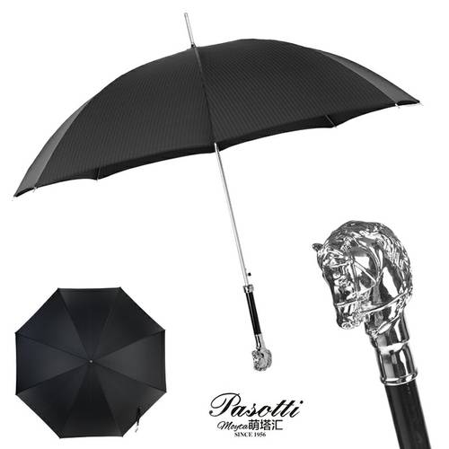 Pasotti 우산 남성용 이탈리아 블랙 비즈니스 실버 말 머리 자외선 차단 썬블록 자동 긴 손잡이 장우산 손잡이 시간 세대 착장 상품 우산