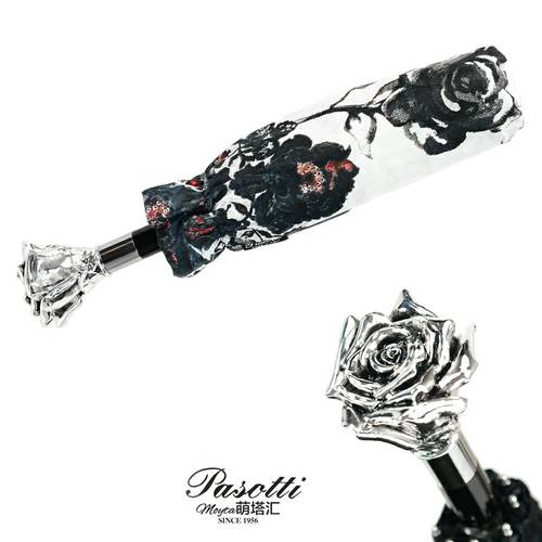 Pasotti 이탈리아 우산 양산 겸용 실버 로즈 장미꽃 자외선 차단 상큼한 접이식 우산 자외선 차단 썬블록