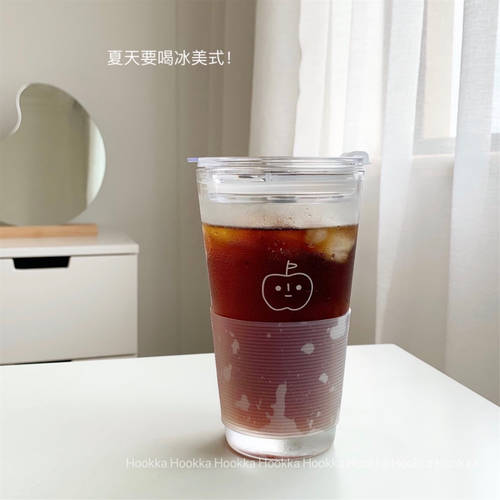 한국 ins 귀여운 작은 애플 아이폰 투명 음주 커피잔 휴대용 텀블러 머그컵 텀블러 머그컵 물컵 밀크티 컵 대용량 심플