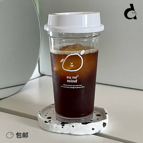 duye 도 한국 eunemind 휴대용 여윈 뚜껑 컵 아이 투명 매트 여름 인스타 핫템 커피 컵