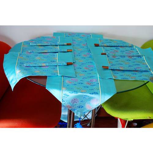 식탁보 테이블 보 테이블 매트 난징 전문 난징 윤진 연구 그래서 럭키 윤진 하늘색 컬러 서클 원형 테이블 러너 4피스