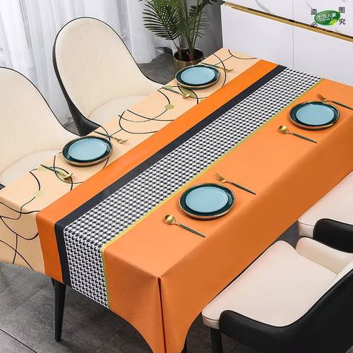 주황색 컬러 식탁보 가정용 NEW 프리미엄 감각 방수 방유가공 기름방지 세척 필요없는 직사각형 테이블 보 아이 티테이블보 덮개 시트 커버