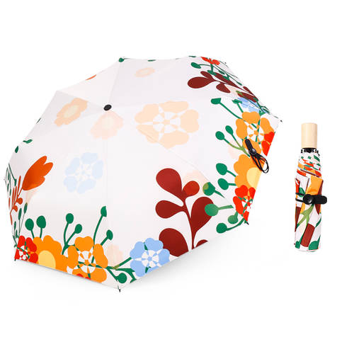 매일 주문 우산 ● 특별한 우아한 핸드페인팅 바람 삽화 3단접이식 여성 맑은 비 블랙 접착제 자외선 차단제 나무 손잡이 우산