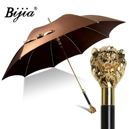 Bijia 골드 사자 헤드 장우산 영국풍 레트로 우산 커피 컬러 양산 럭셔리한 유행 양산 파라솔