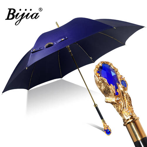 영국 BIJIA 레트로 우산 골드 사파이어 상감 럭셔리한 남여공용 나가라 하루 우산 해군 실크 양산 파라솔