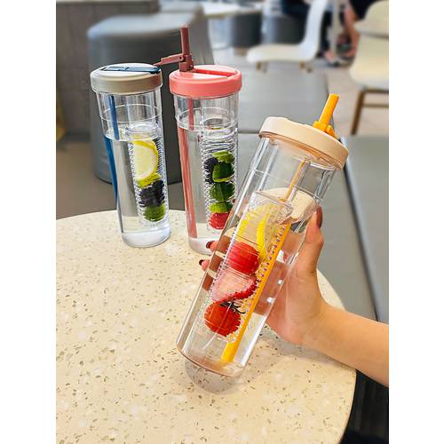 일본 요즘핫템 셀럽 후르츠 차 구획 플라스틱 물 컵 소녀 고온저항 써머 여름용 대용량 향기로운 차 건습 분리형 빨대컵