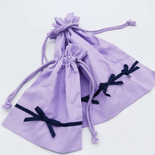 일본 정품 원단 레이디 바람 리본 순면 가방이 달린 수건 수납 포켓 댄스 슈즈 파우치 속옷 수납 포켓