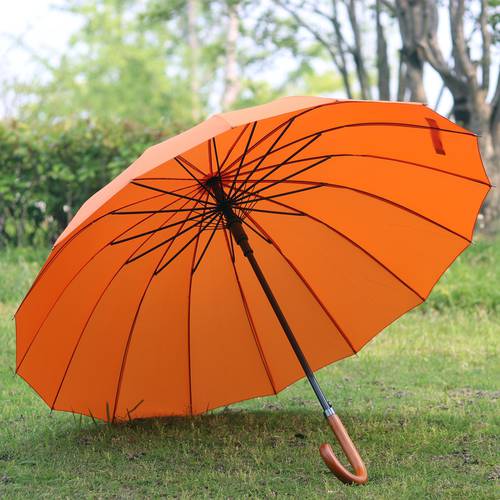 Qiutong 레트로 주황색 남여공용 16 뼈 저항 바람 장우산 자동 비 우산 홈 비즈니스 고품질 우산