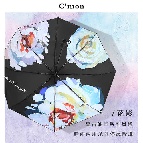 Cmon 페인팅 화잉 양산 자외선 차단 썬블록 자외선 양산 파라솔 레트로 XIAOHEISAN 폴드 클리어 우산 여성용 다목적